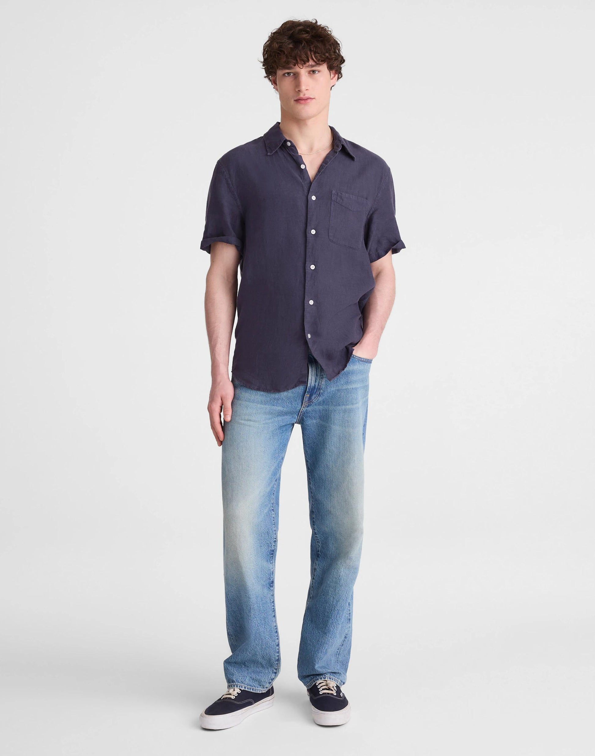 The Allday Short-Sleeve Shirt in Linen Ink | Madewell