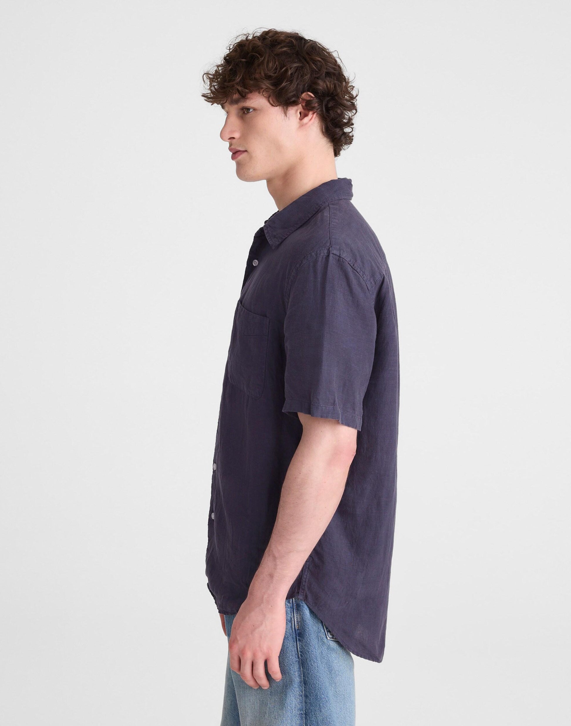 The Allday Short-Sleeve Shirt in Linen Ink | Madewell