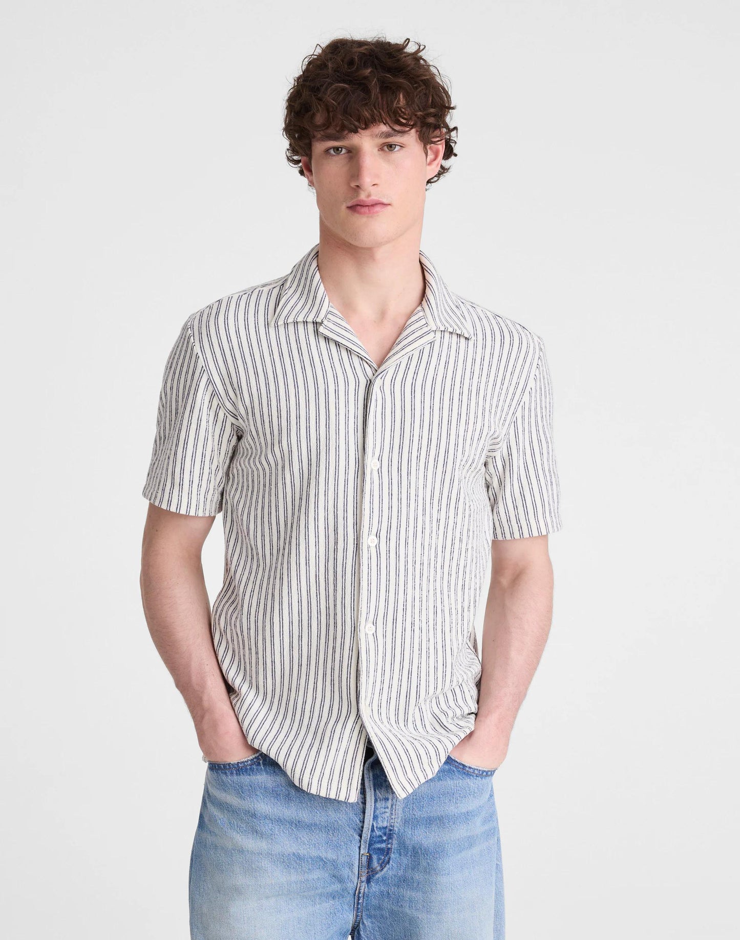 The Camp Shirt in Seaport Terry Petrol Navy | Madewell