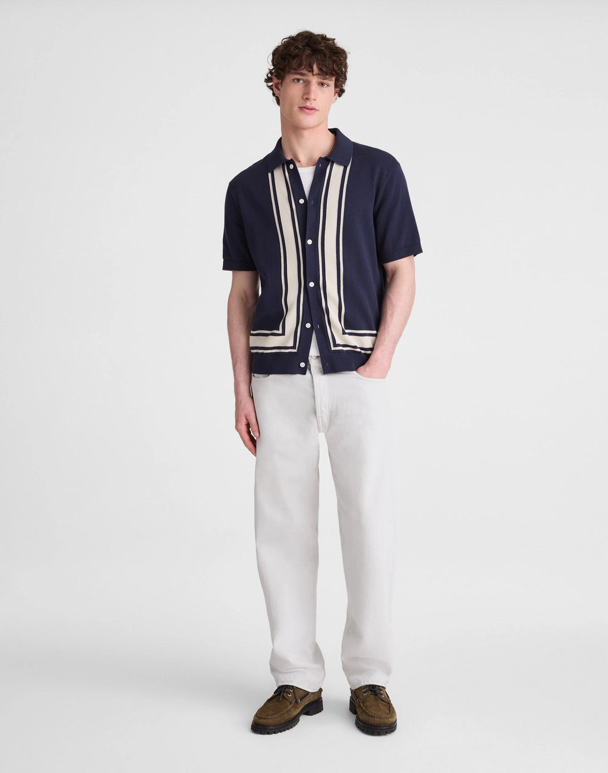 Knit Button-Up Shirt in Border Stripe Ink | Madewell