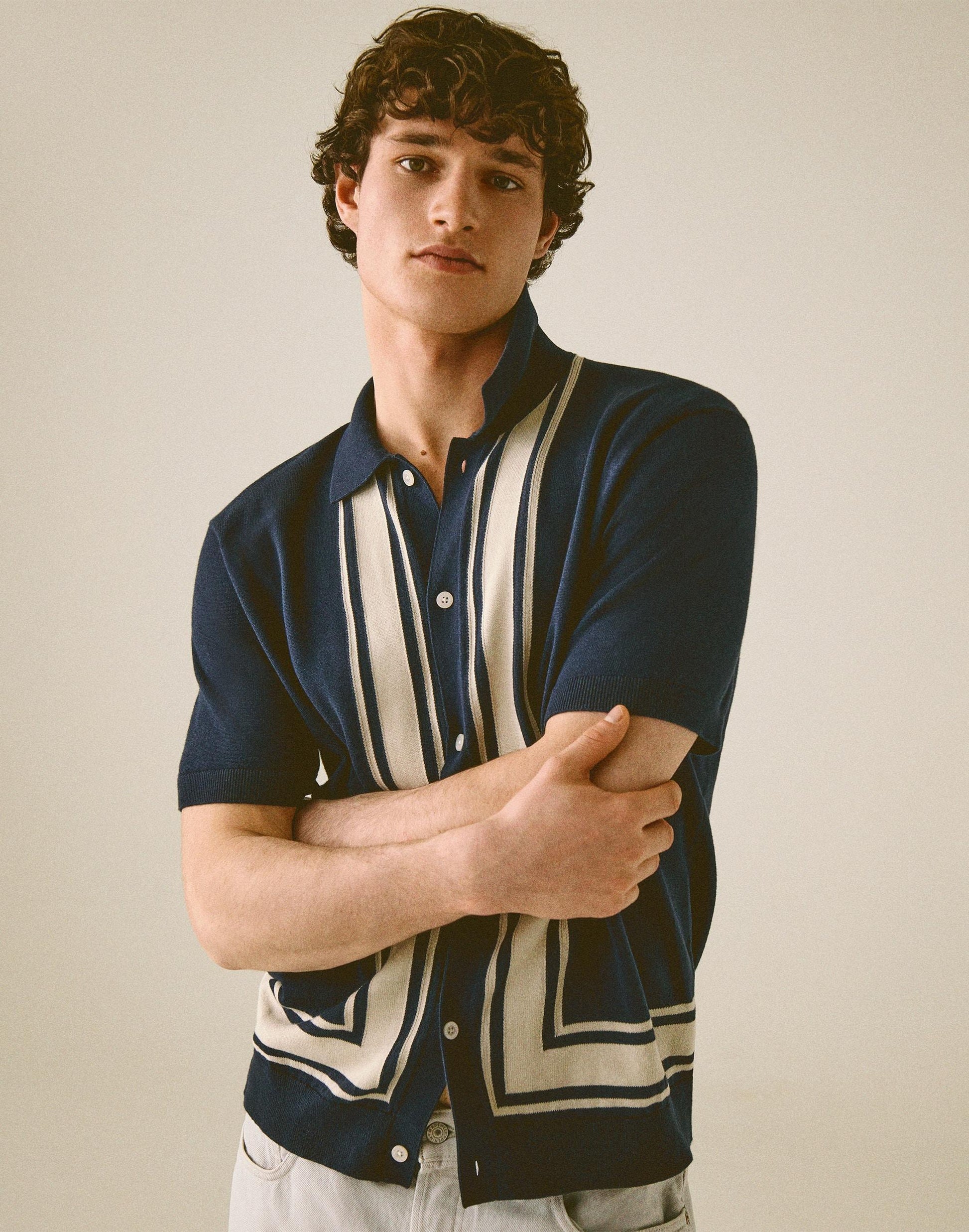 Knit Button-Up Shirt in Border Stripe Ink | Madewell