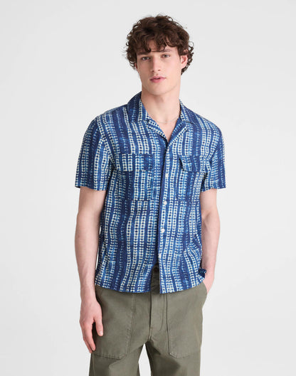 Short-Sleeve Camp Shirt in Archive Linen Blend Classic Indigo | Madewell