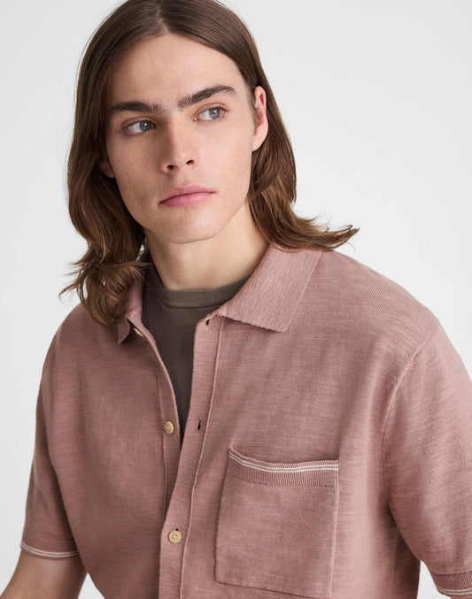 Tipped Knit Button-Up Shirt in Slub Knit Cotton Pale Thistle | Madewell