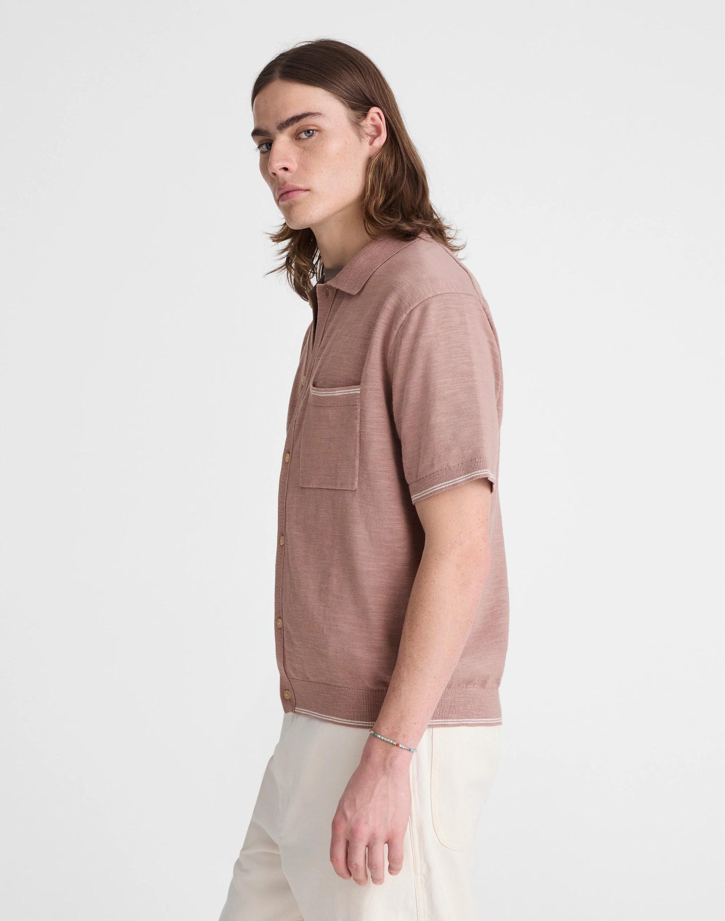 Tipped Knit Button-Up Shirt in Slub Knit Cotton Pale Thistle | Madewell