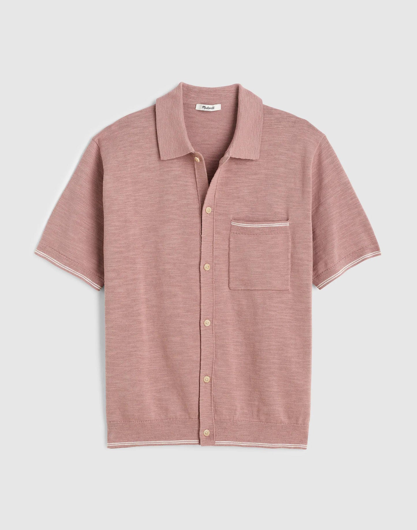 Tipped Knit Button-Up Shirt in Slub Knit Cotton Pale Thistle | Madewell