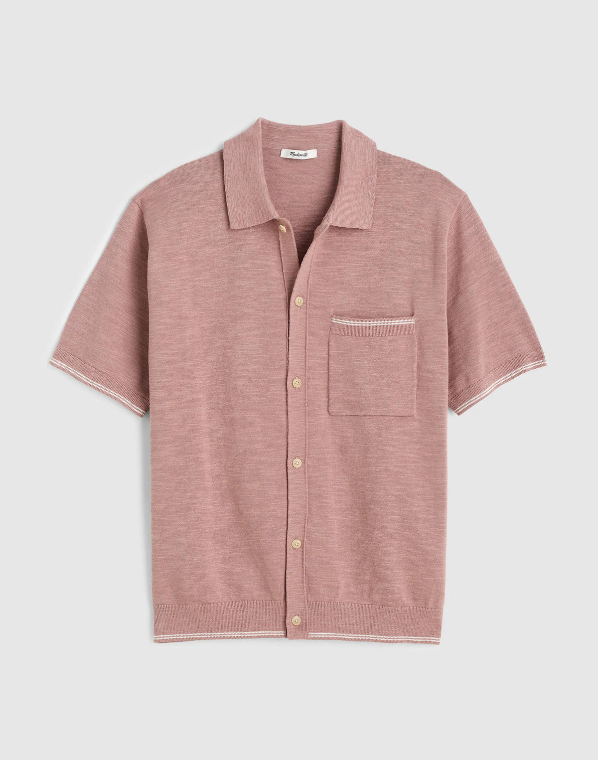 Tipped Knit Button-Up Shirt in Slub Knit Cotton Pale Thistle | Madewell