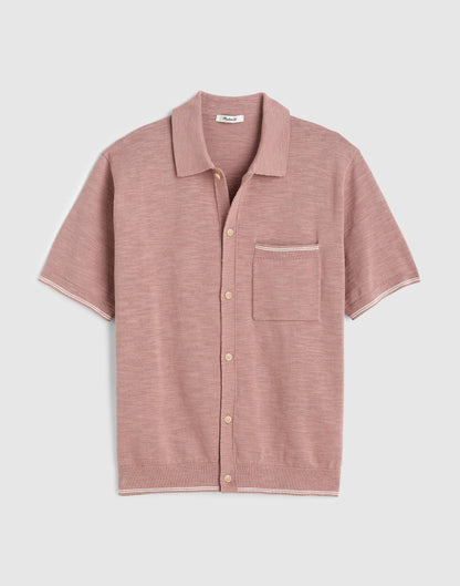 Tipped Knit Button-Up Shirt in Slub Knit Cotton Pale Thistle | Madewell