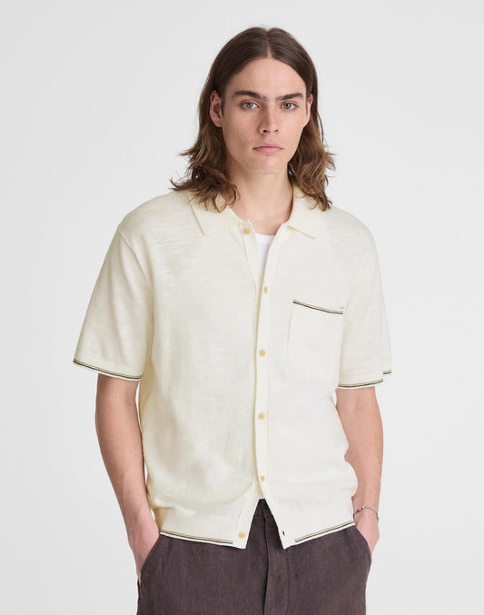 Tipped Knit Button-Up Shirt in Slub Knit Cotton Natural | Madewell