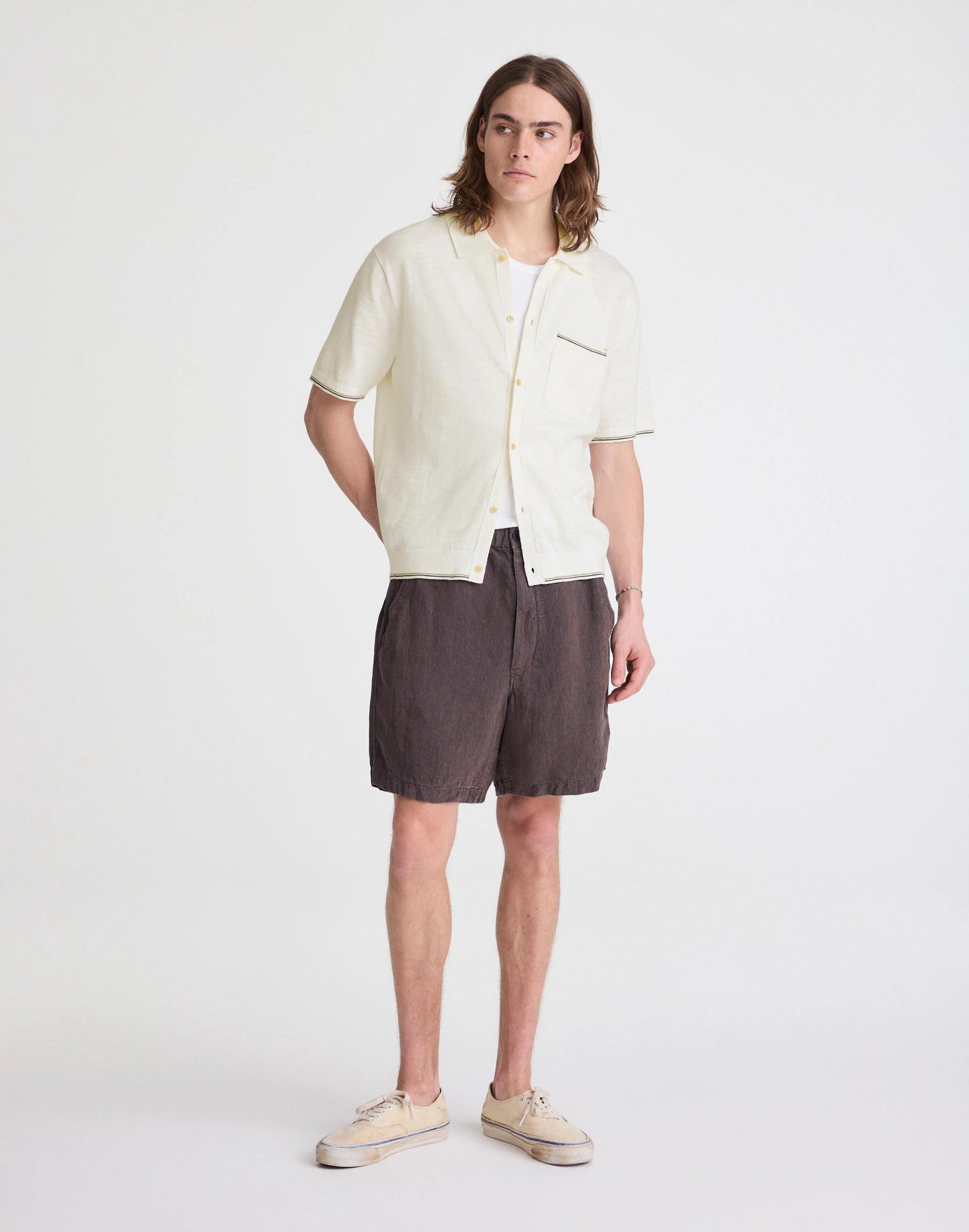 Tipped Knit Button-Up Shirt in Slub Knit Cotton Natural | Madewell