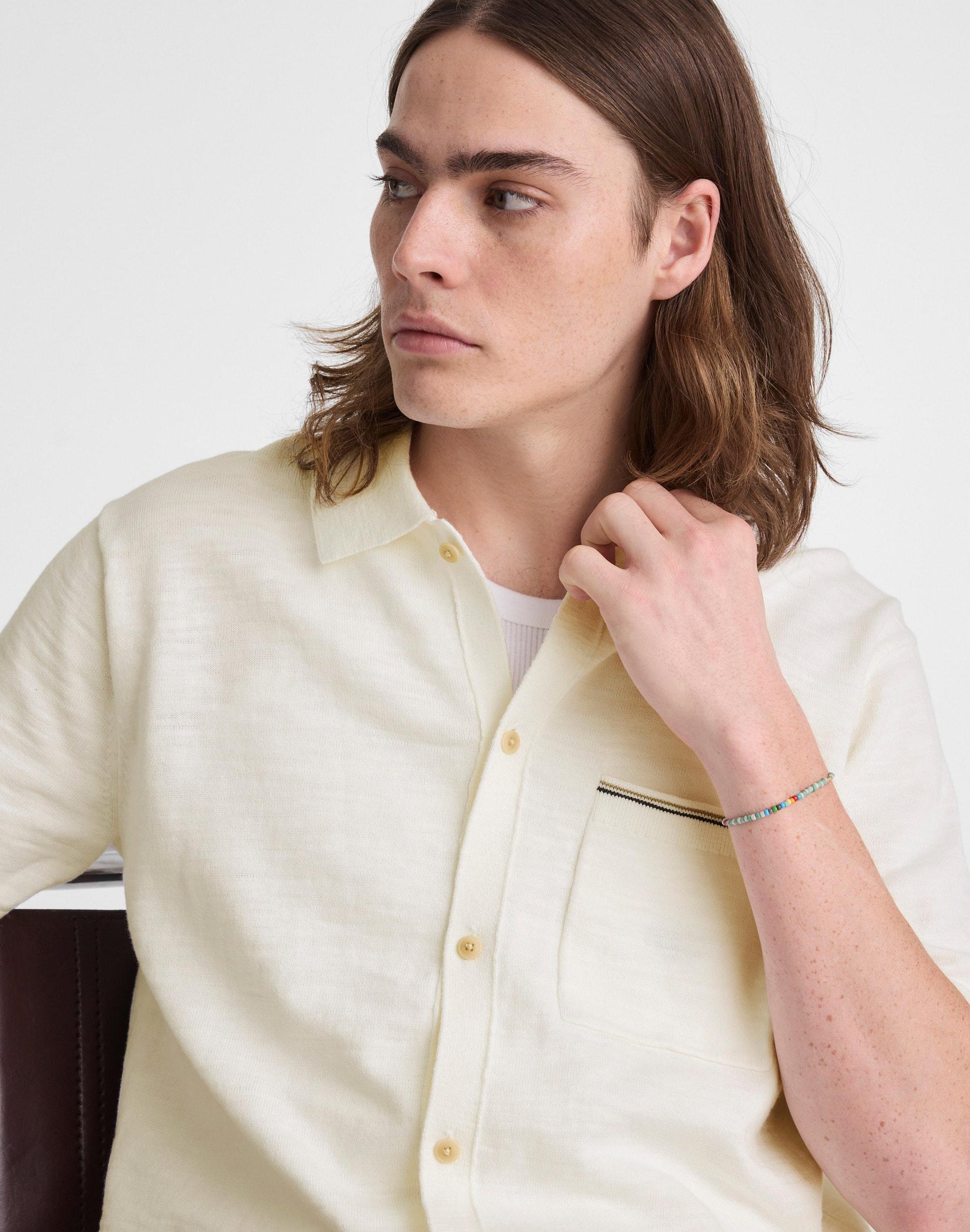 Tipped Knit Button-Up Shirt in Slub Knit Cotton Natural | Madewell