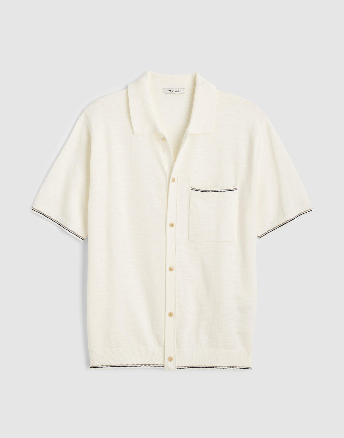 Tipped Knit Button-Up Shirt in Slub Knit Cotton Natural | Madewell