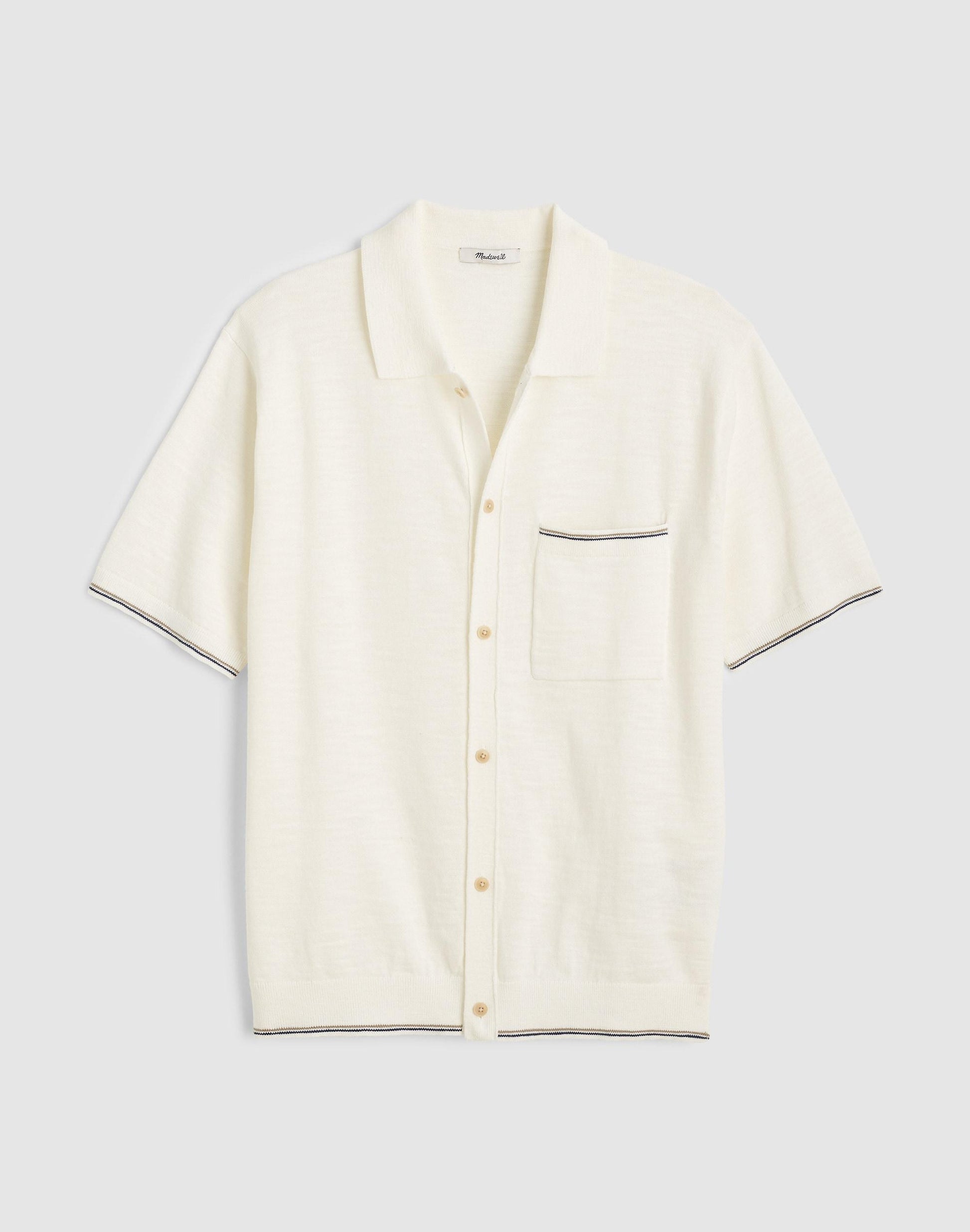 Tipped Knit Button-Up Shirt in Slub Knit Cotton Natural | Madewell