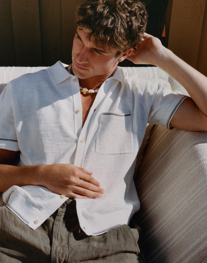 Tipped Knit Button-Up Shirt in Slub Knit Cotton Natural | Madewell