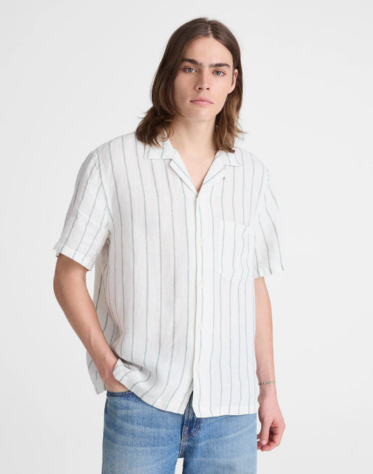 Short-Sleeve Camp Shirt in Linen Simple Stripe Flipped | Madewell