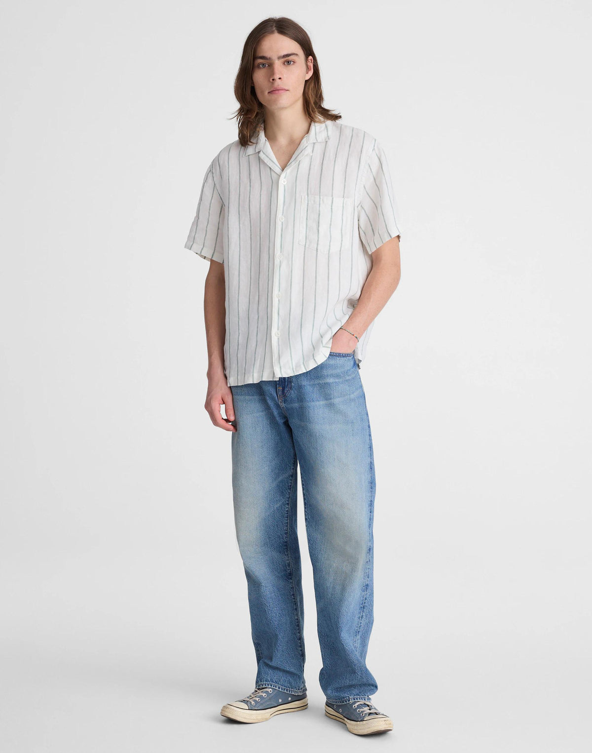Short-Sleeve Camp Shirt in Linen Simple Stripe Flipped | Madewell