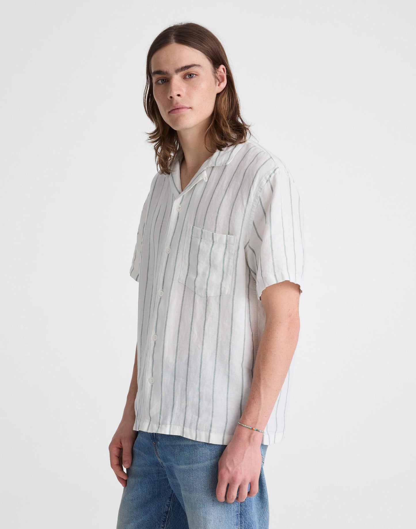Short-Sleeve Camp Shirt in Linen Simple Stripe Flipped | Madewell