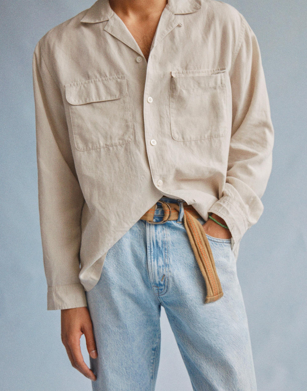 The Long-Sleeve Camp Shirt in Archive Linen Blend Form Grey | Madewell