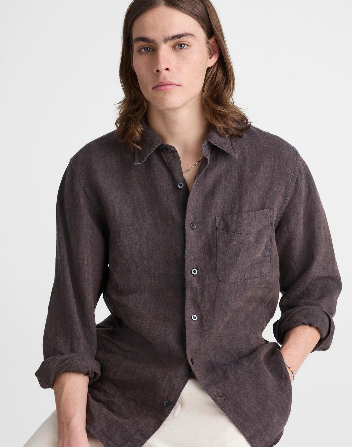 Button-Up Shirt in Linen Chocolate | Madewell