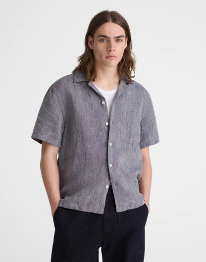 Short-Sleeve Camp Shirt in Linen Dark Chambray | Madewell