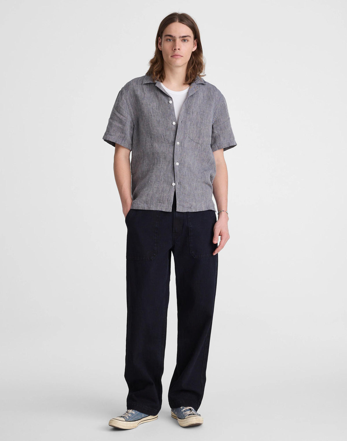 Short-Sleeve Camp Shirt in Linen Dark Chambray | Madewell