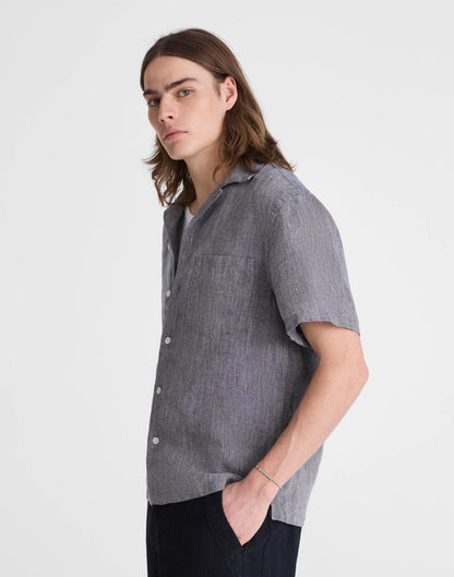 Short-Sleeve Camp Shirt in Linen Dark Chambray | Madewell