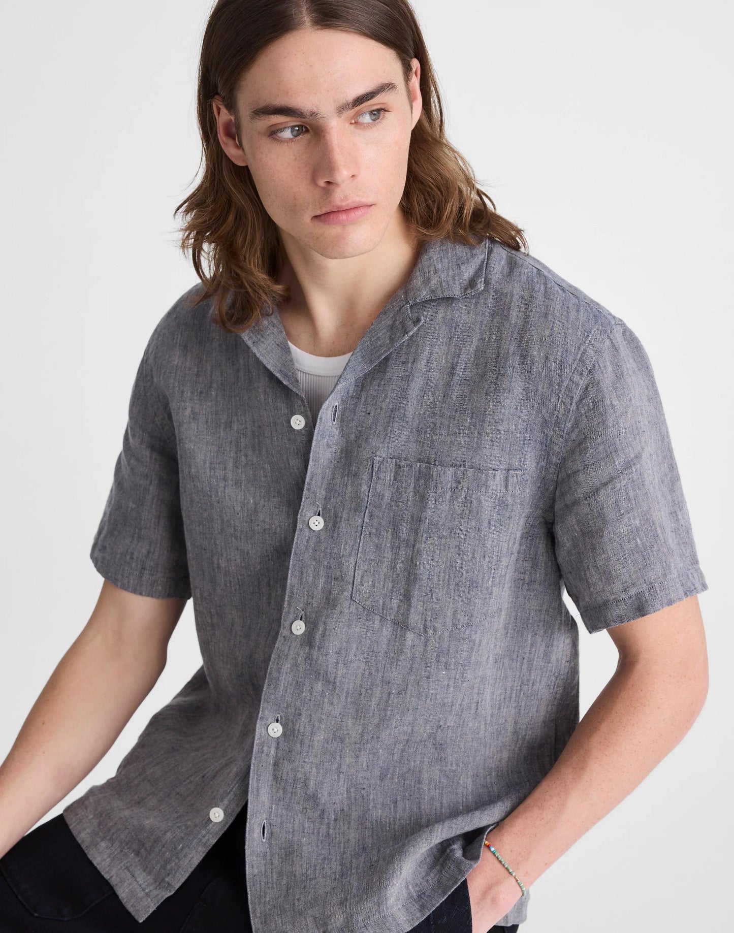 Short-Sleeve Camp Shirt in Linen Dark Chambray | Madewell