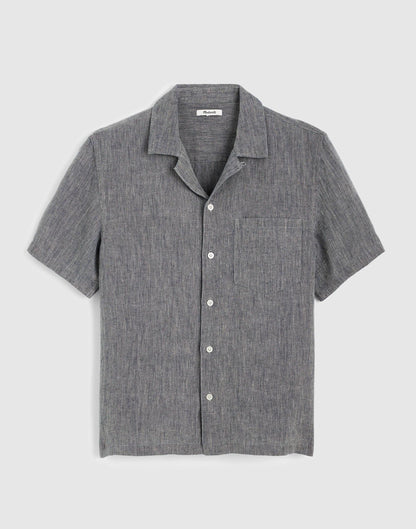 Short-Sleeve Camp Shirt in Linen Dark Chambray | Madewell