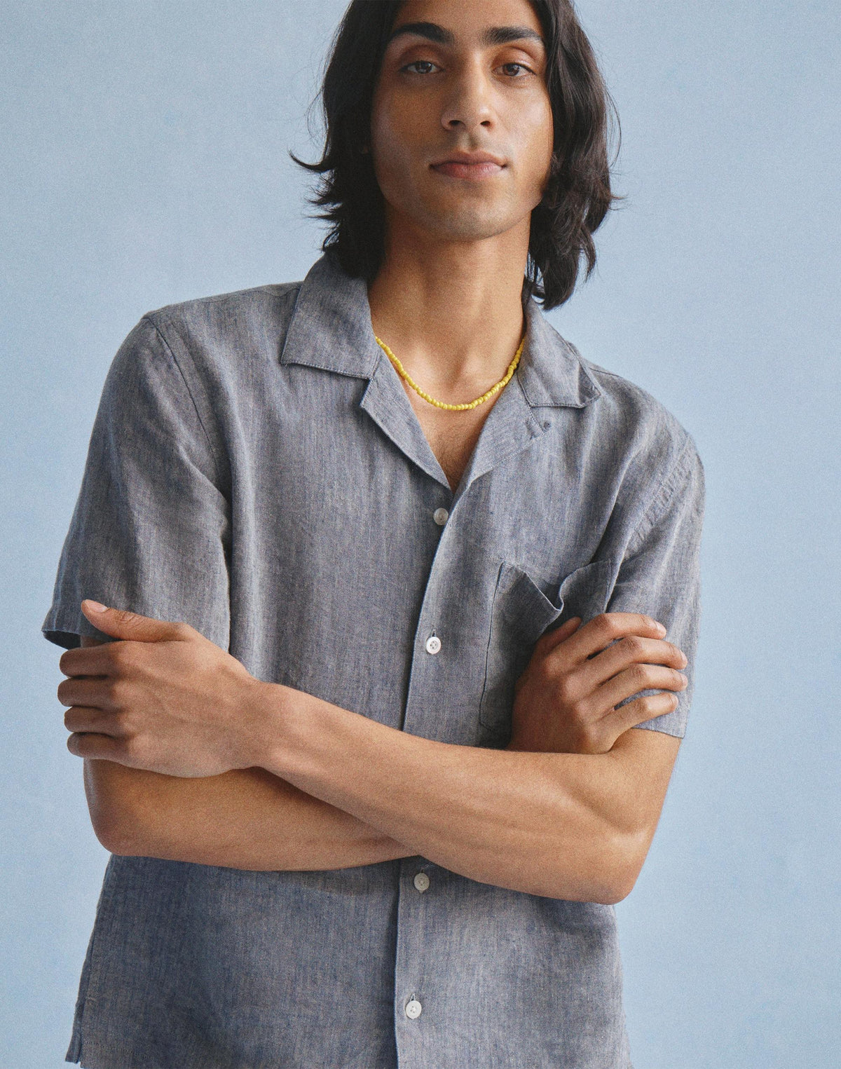 Short-Sleeve Camp Shirt in Linen Dark Chambray | Madewell
