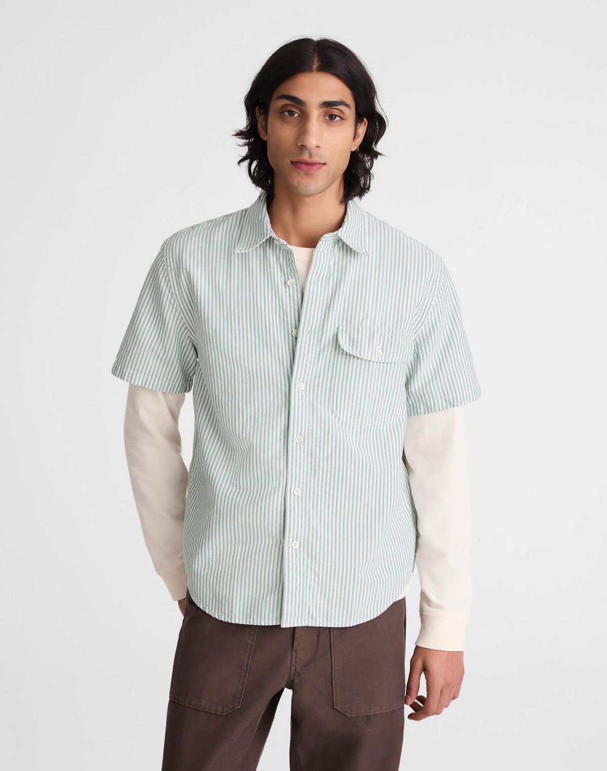 Short-Sleeve Single-Pocket Shirt in Allday Oxford Stripe | Madewell