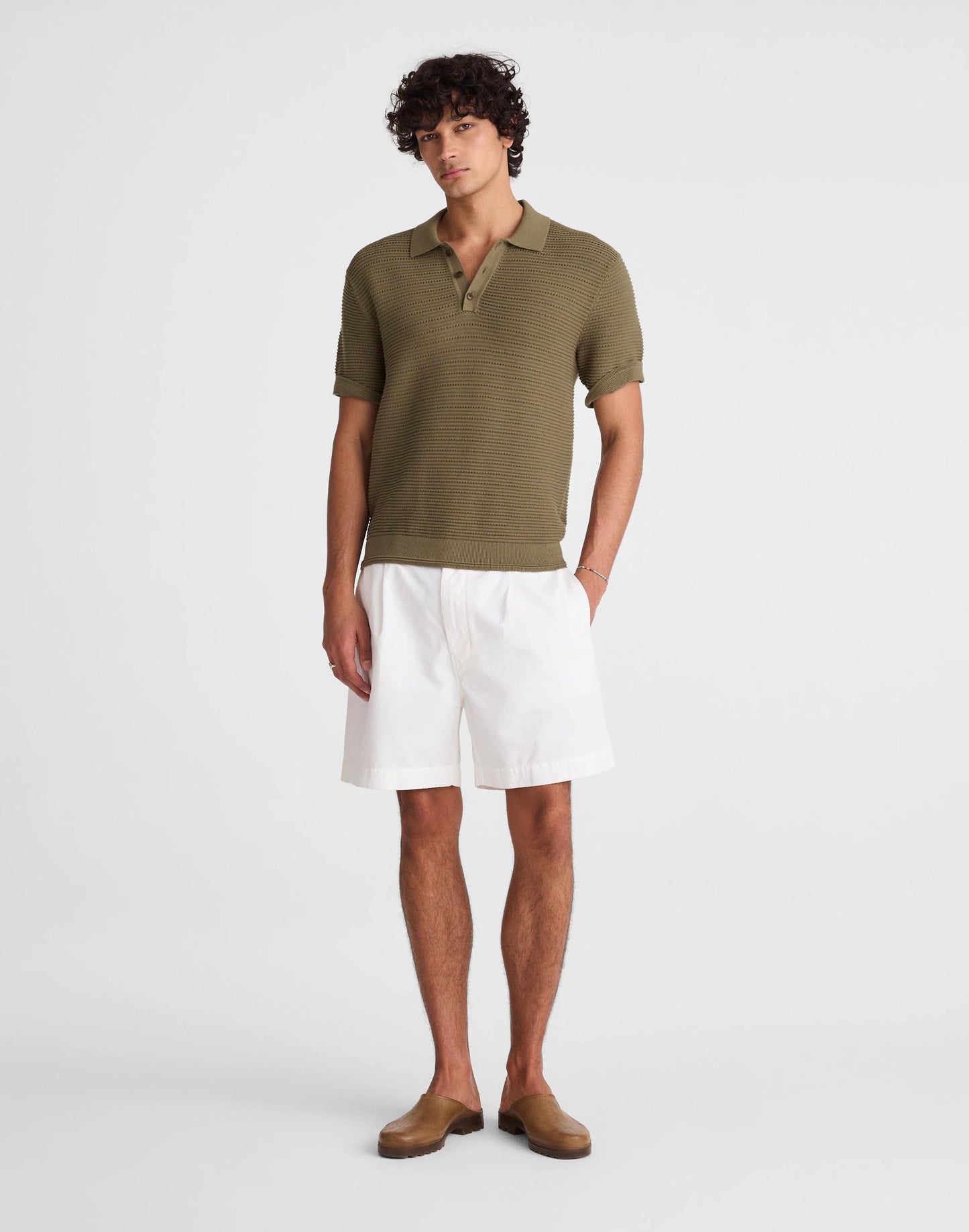 Textured Open-Stitch Polo Olive Stone | Madewell