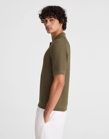 Textured Open-Stitch Polo Olive Stone | Madewell