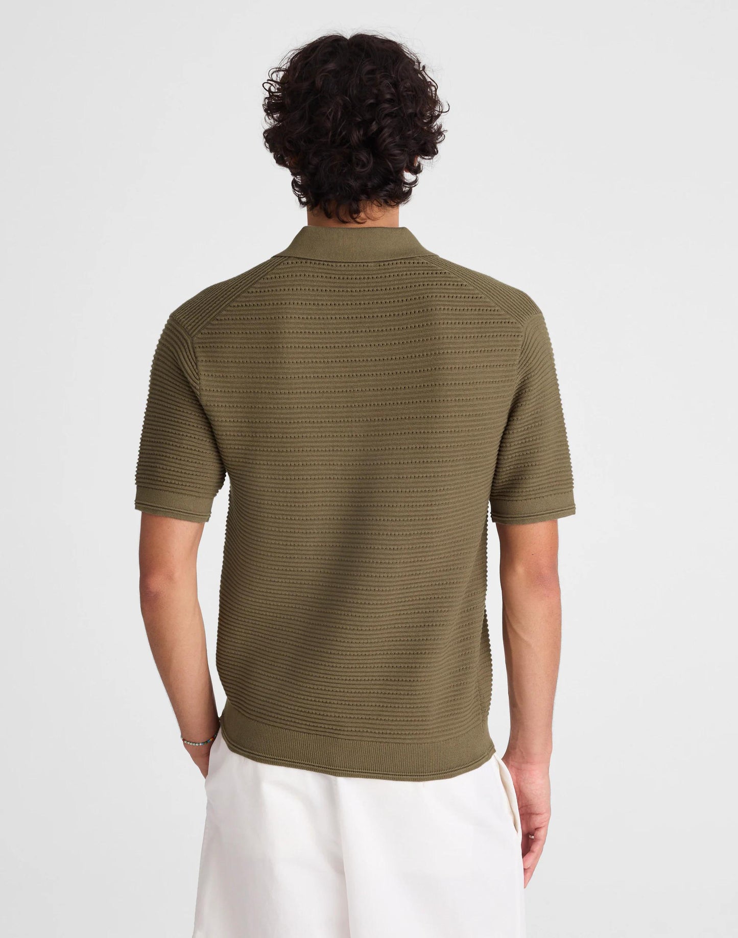 Textured Open-Stitch Polo Olive Stone | Madewell
