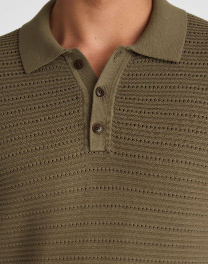 Textured Open-Stitch Polo Olive Stone | Madewell