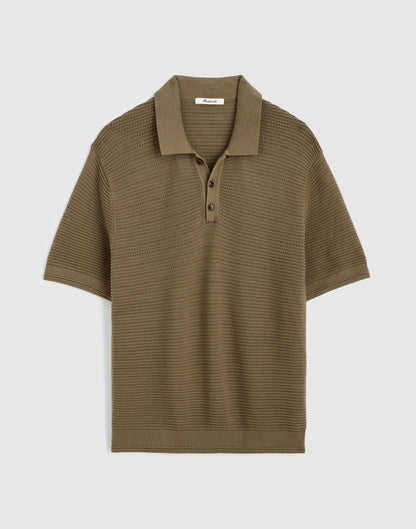 Textured Open-Stitch Polo Olive Stone | Madewell