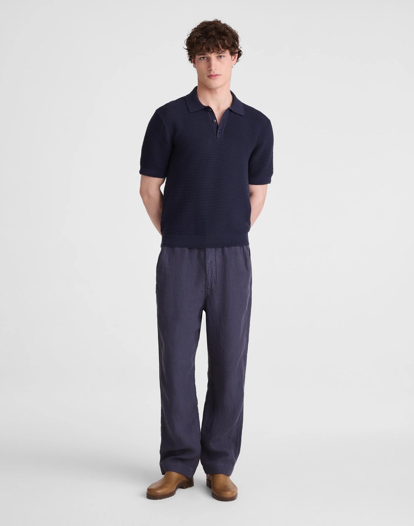 Textured Open-Stitch Polo Ink | Madewell
