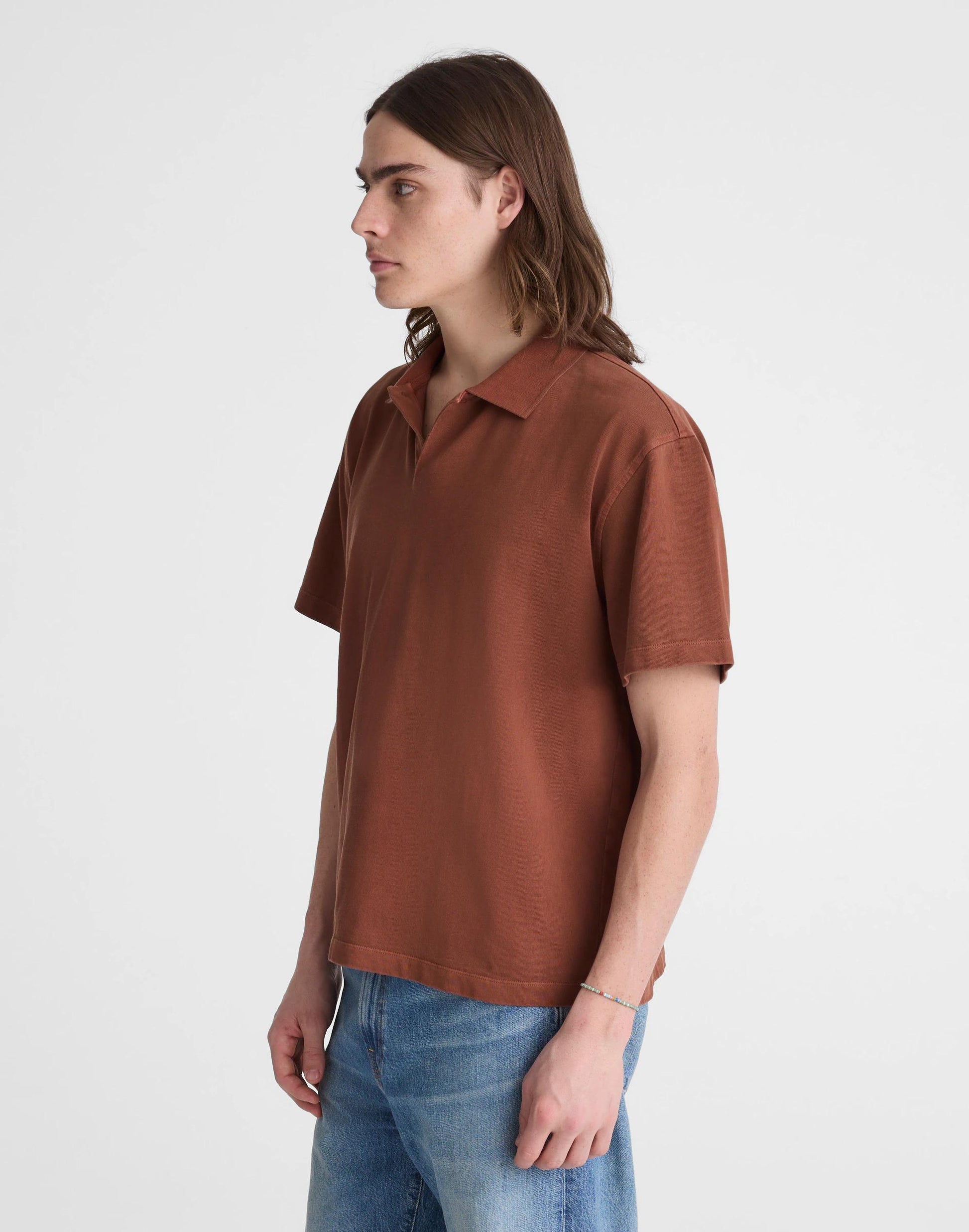 Short-Sleeve Compact-Knit Polo Cinnamon Stick | Madewell