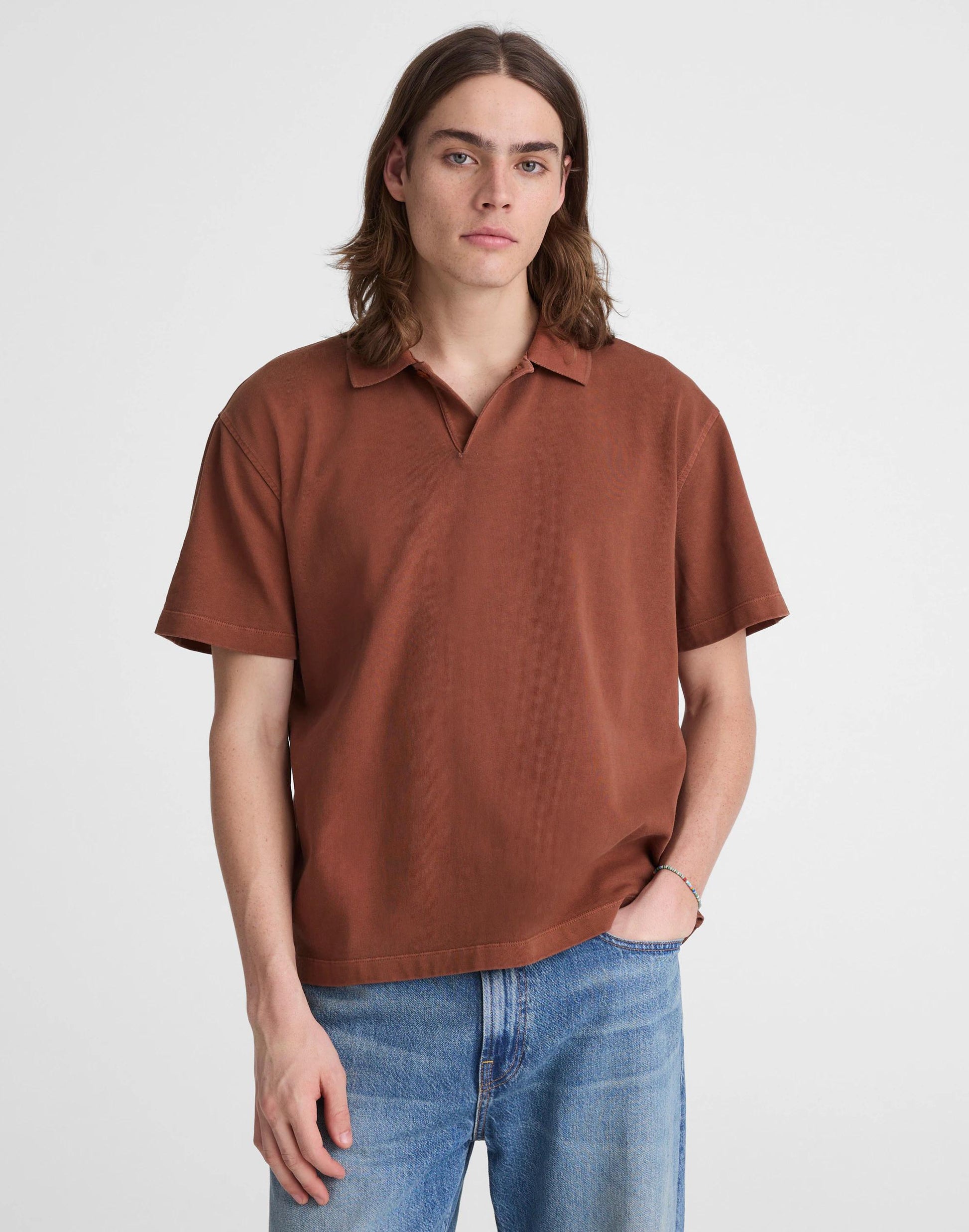 Short-Sleeve Compact-Knit Polo Cinnamon Stick | Madewell