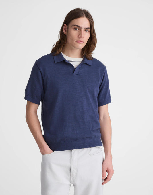 Johnny-Collar Sweater Polo in Slub Knit Cotton Petrol Navy | Madewell