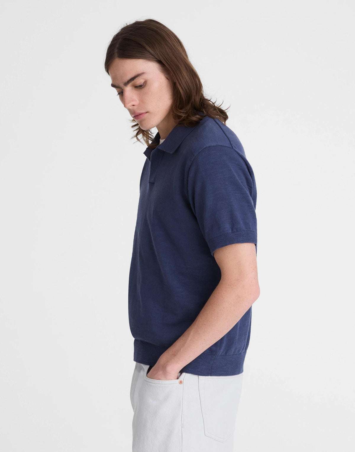 Johnny-Collar Sweater Polo in Slub Knit Cotton Petrol Navy | Madewell