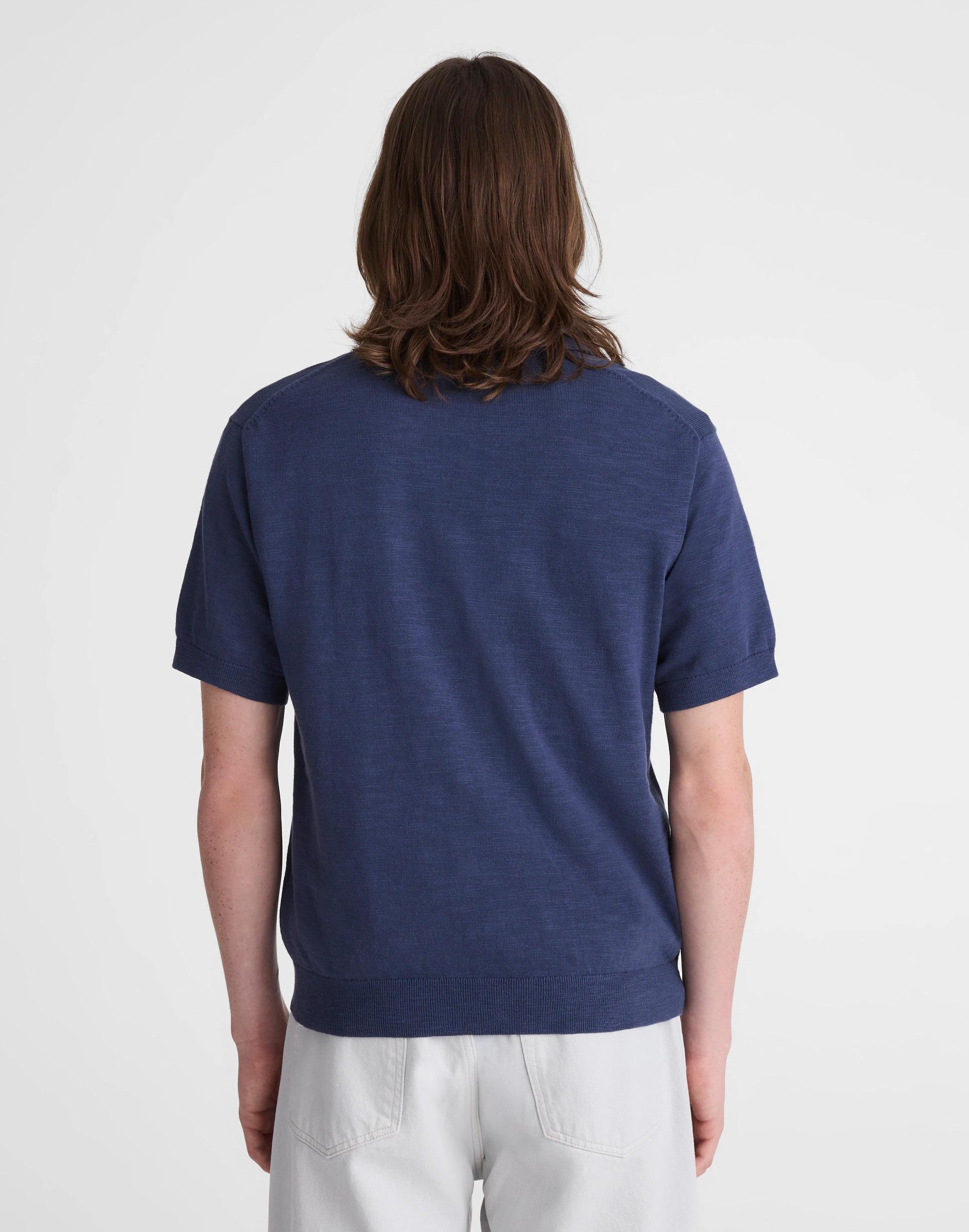 Johnny-Collar Sweater Polo in Slub Knit Cotton Petrol Navy | Madewell
