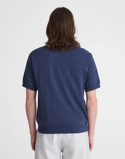 Johnny-Collar Sweater Polo in Slub Knit Cotton Petrol Navy | Madewell