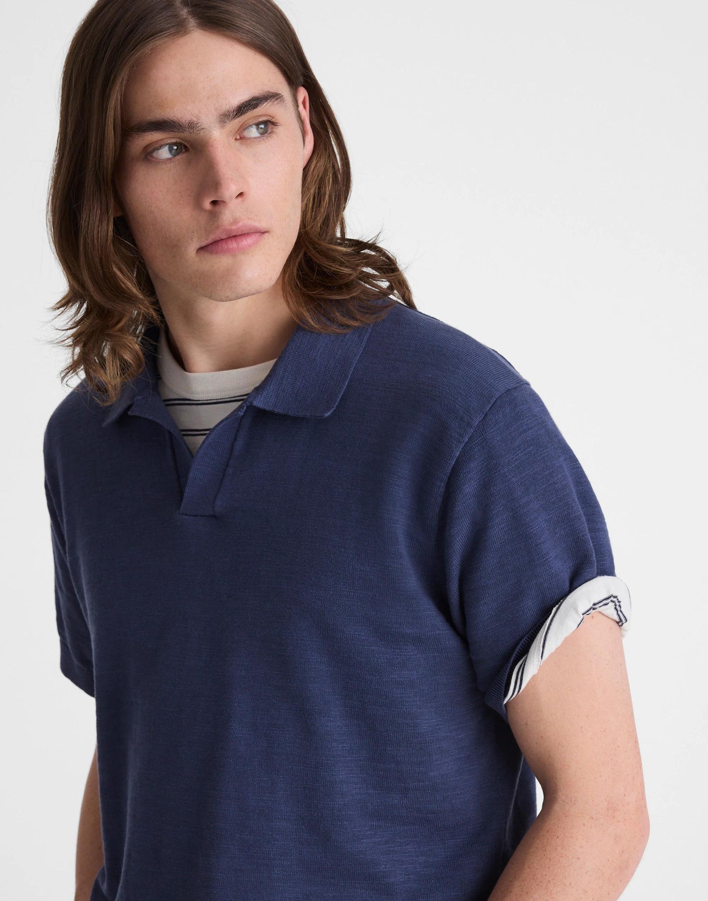Johnny-Collar Sweater Polo in Slub Knit Cotton Petrol Navy | Madewell