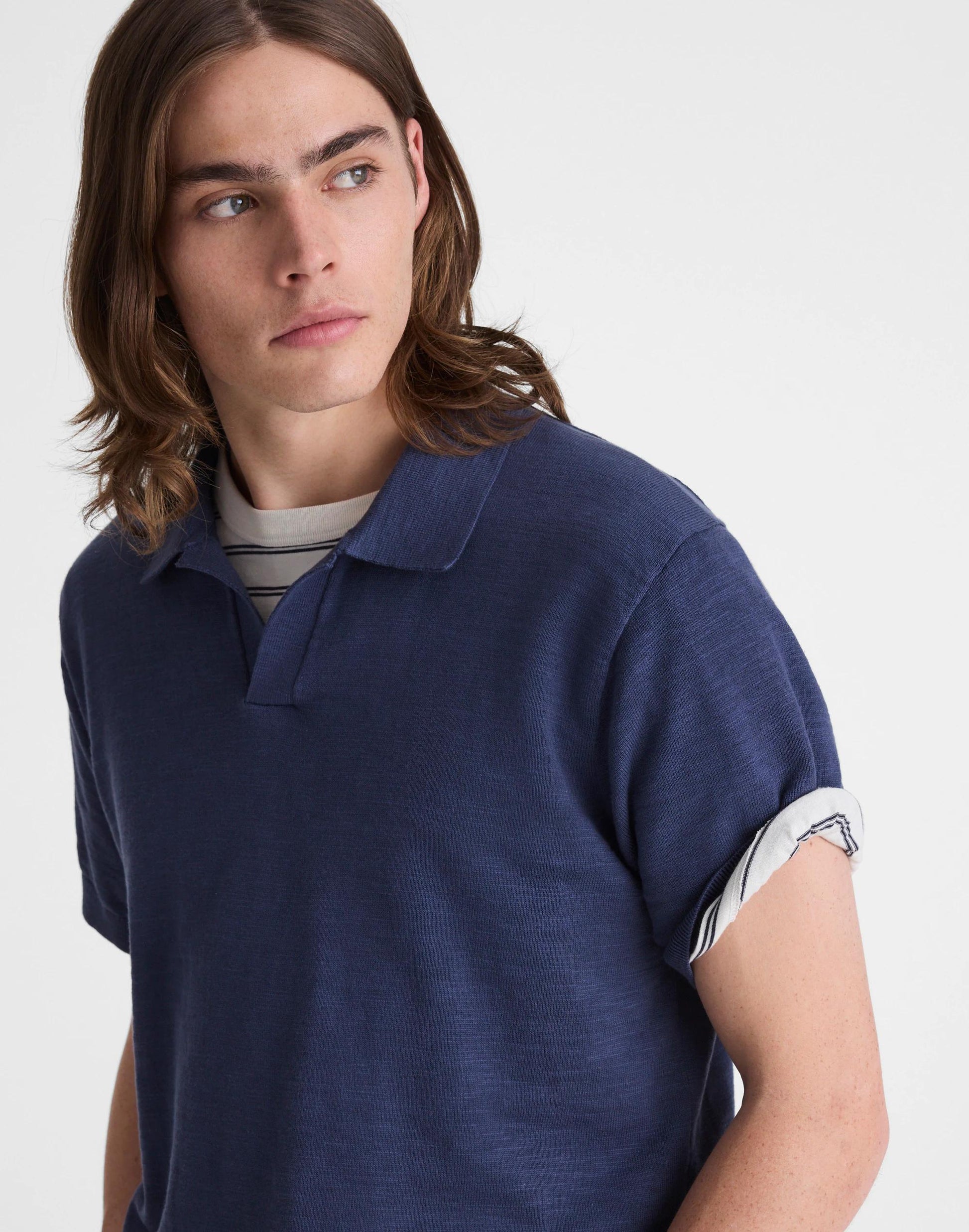Johnny-Collar Sweater Polo in Slub Knit Cotton Petrol Navy | Madewell