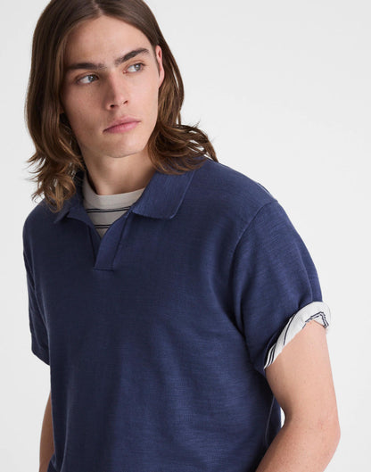 Johnny-Collar Sweater Polo in Slub Knit Cotton Petrol Navy | Madewell