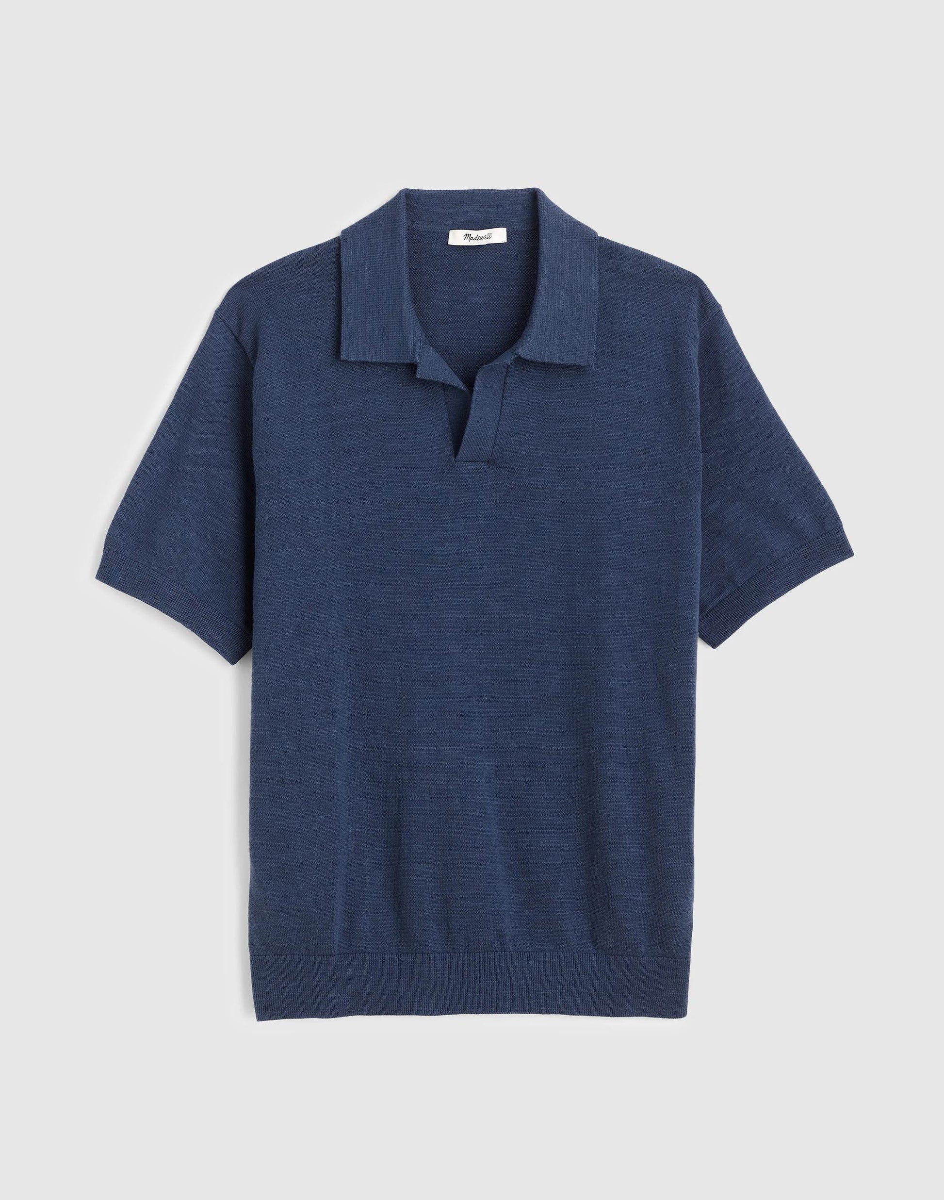 Johnny-Collar Sweater Polo in Slub Knit Cotton Petrol Navy | Madewell