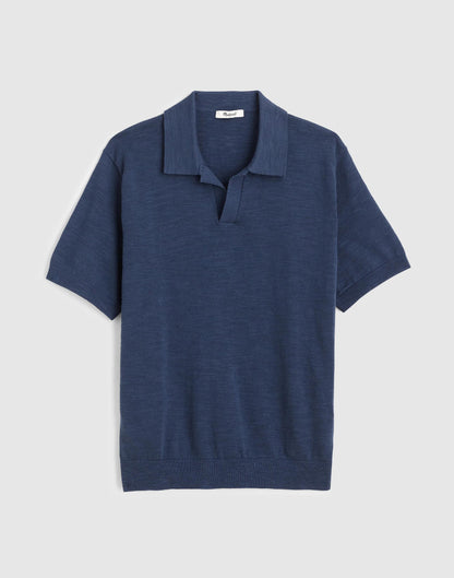 Johnny-Collar Sweater Polo in Slub Knit Cotton Petrol Navy | Madewell