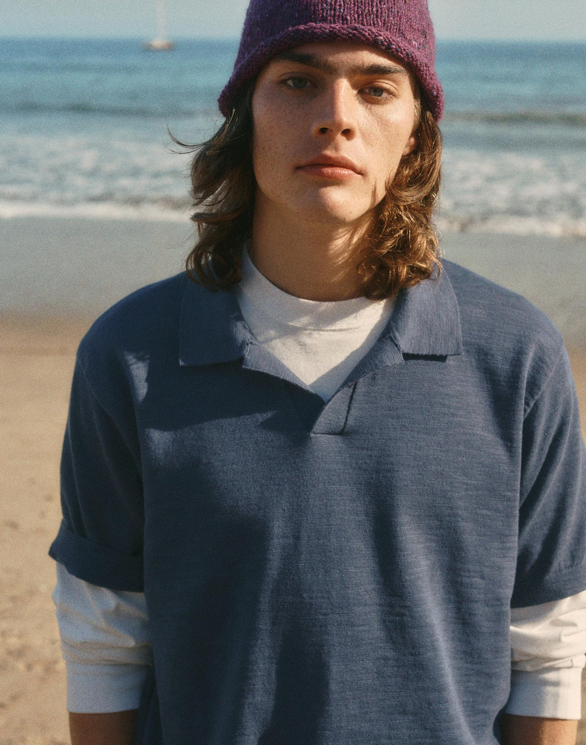 Johnny-Collar Sweater Polo in Slub Knit Cotton Petrol Navy | Madewell