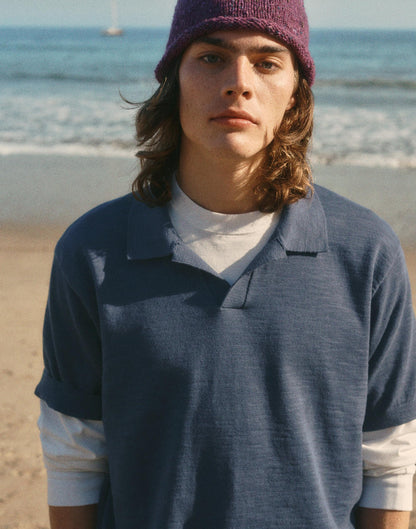 Johnny-Collar Sweater Polo in Slub Knit Cotton Petrol Navy | Madewell
