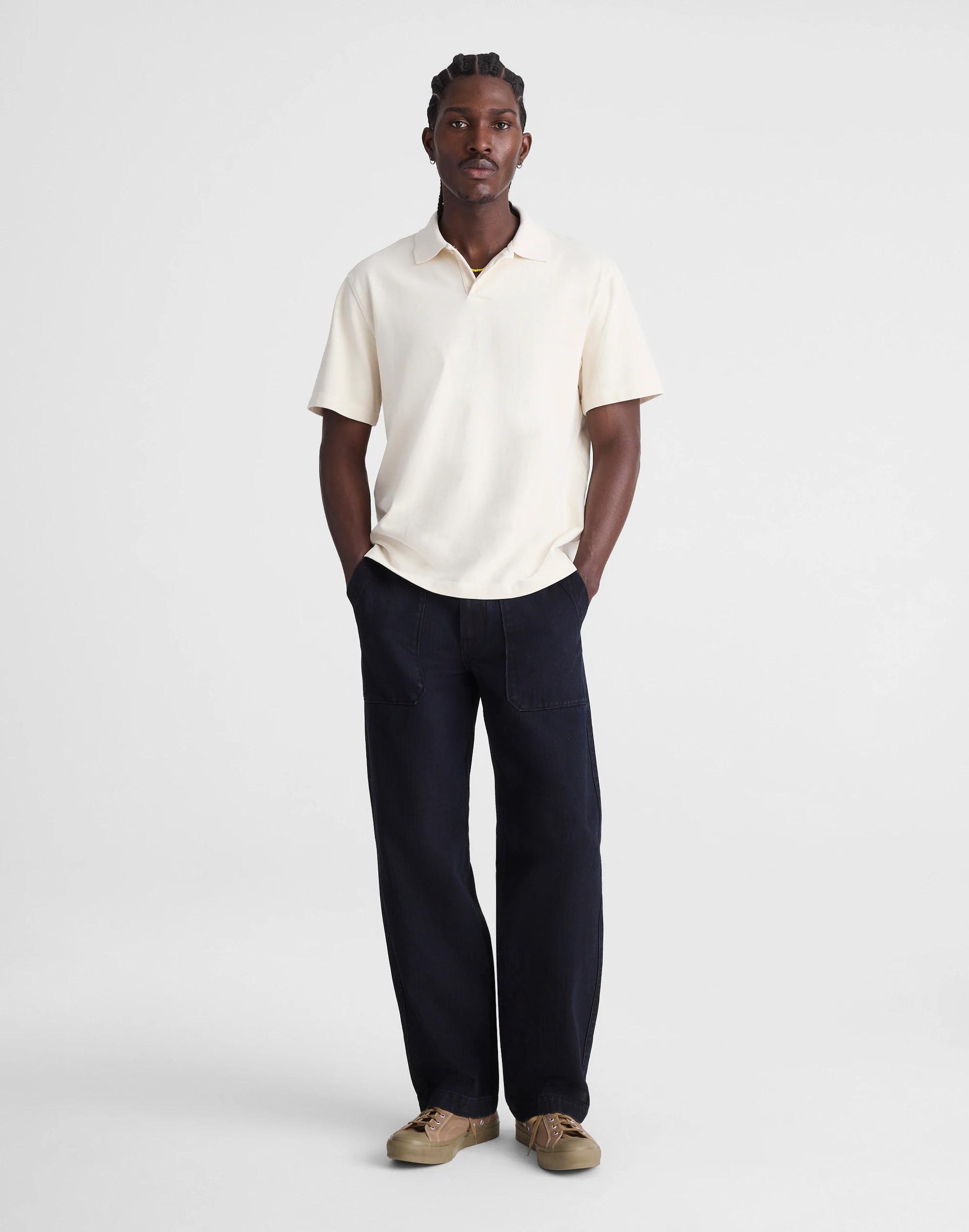Short-Sleeve Compact-Knit Polo Parchment | Madewell