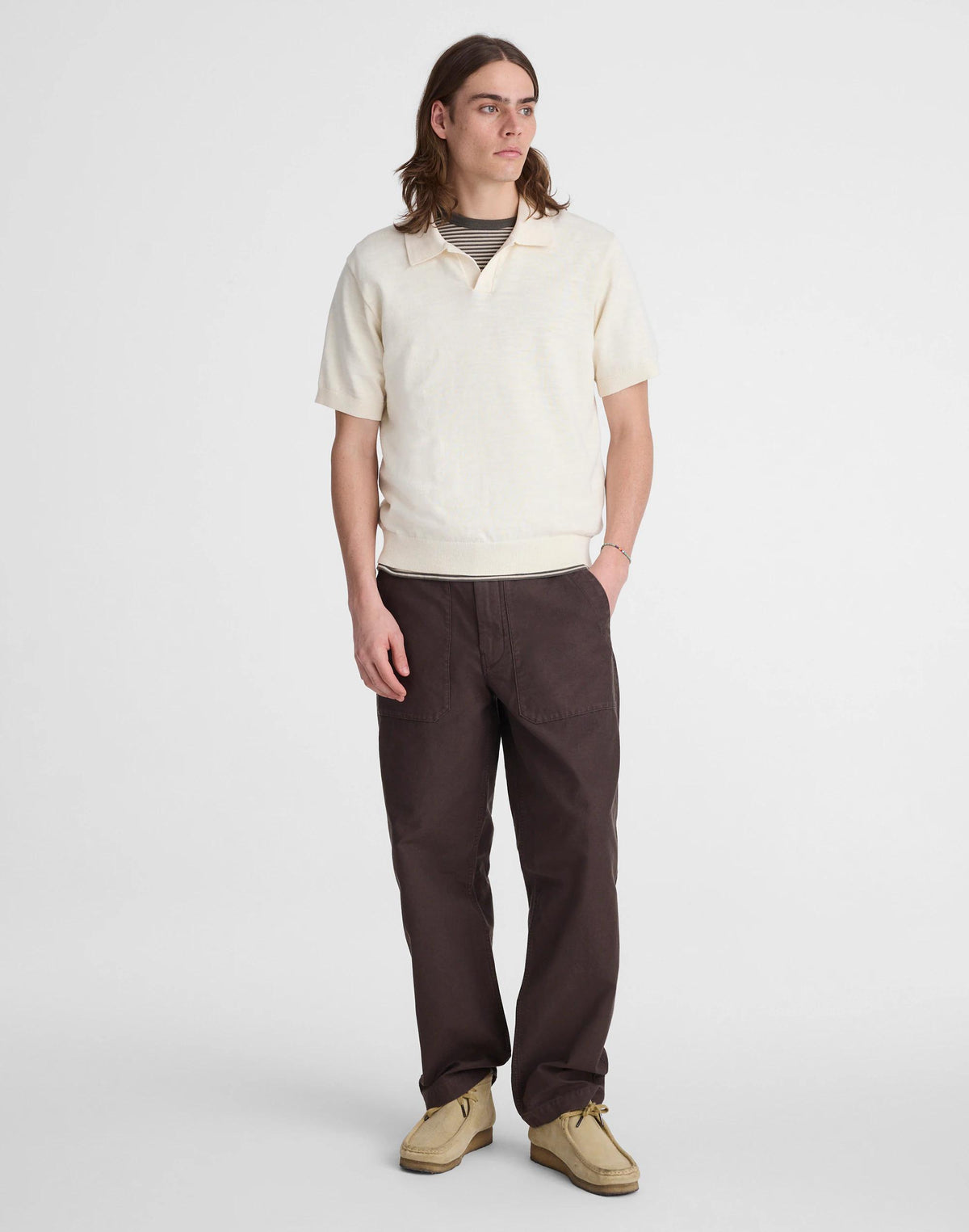 Johnny-Collar Sweater Polo in Slub Knit Cotton Antique Cream | Madewell